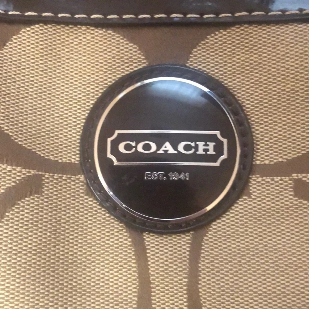 Coach Legacy Stripe Signature Tan and Brown Shoulder Bag